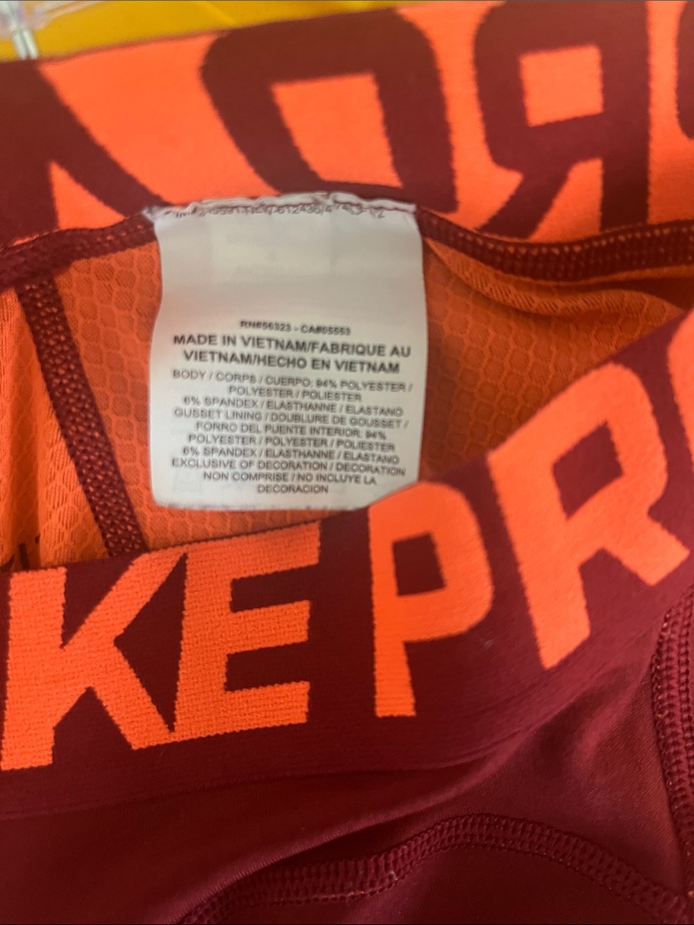 Nike Youth Boys Small Burgundy Nike Pro Compression Leggings with Neon Orange - Picture 2 of 11